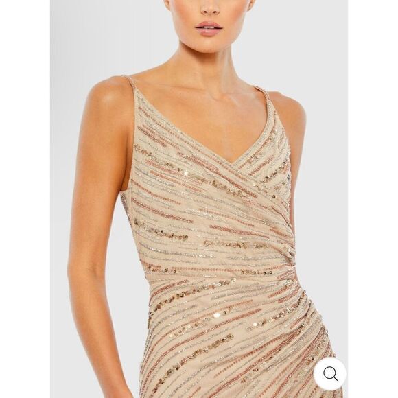 Mac Duggal NWT size 8 SEQUINED SPAGHETTI STRAP COWL BACK GOWN style 10932 - Picture 3 of 17